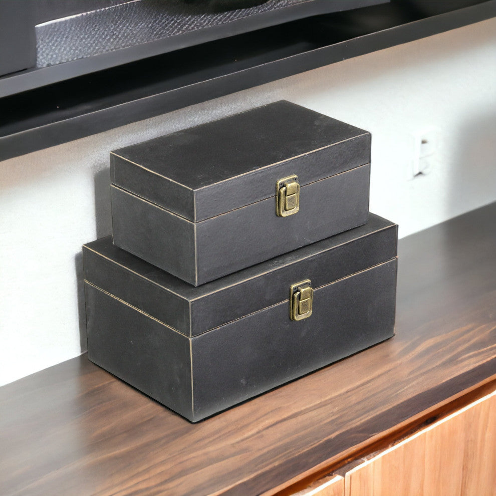 Wooden Keepsake Boxes, Set of 2, Black