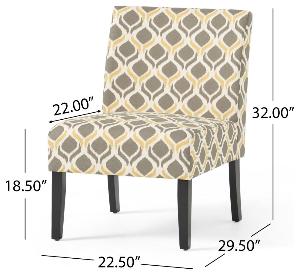 GDF Studio Kalee Contemporary Fabric Slipper Accent Chair, Set of 2, Yellow and Gray Ikat Pattern/ Matte Black