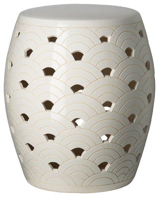 Wave White Ceramic Outdoor Garden Stool