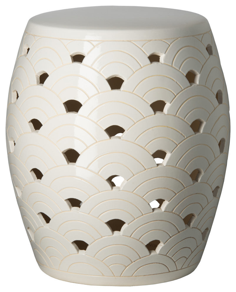 Wave White Ceramic Outdoor Garden Stool