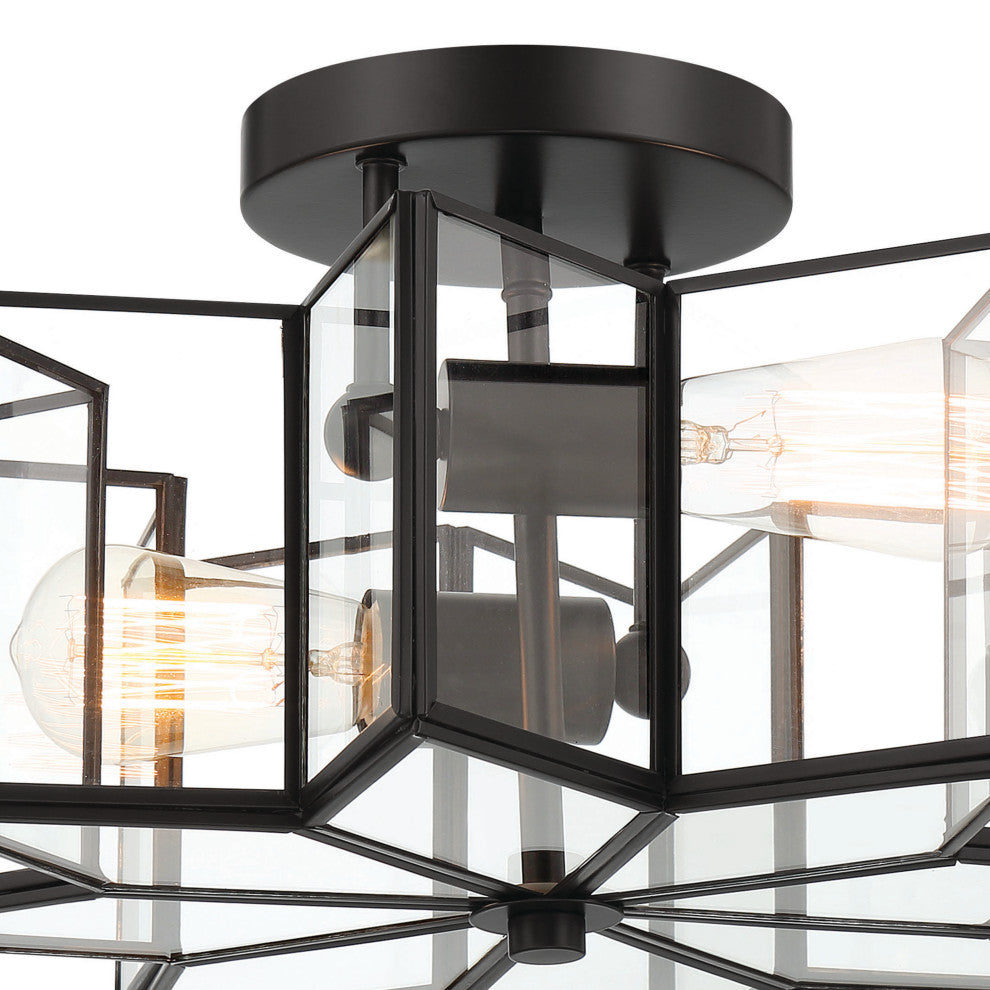 2 Light 16.14'' Unique/Statement Star Semi Flush Mount, Black