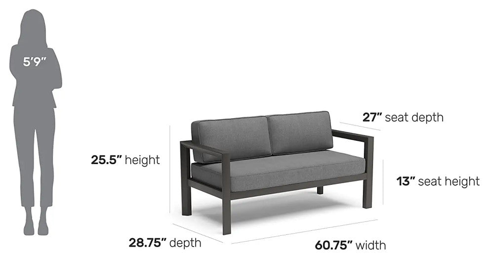 Patio Loveseat with Durable Aluminum Frame and Comfortable Gray Cushions