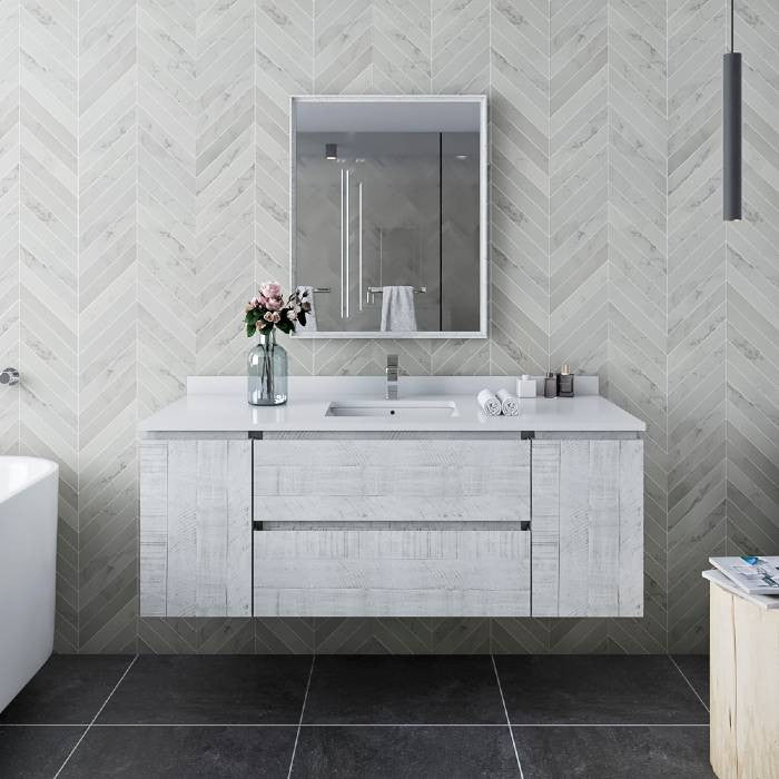 Fresca Formosa Modern 54" Rustic White Wall Hung Single Sink Vanity Set