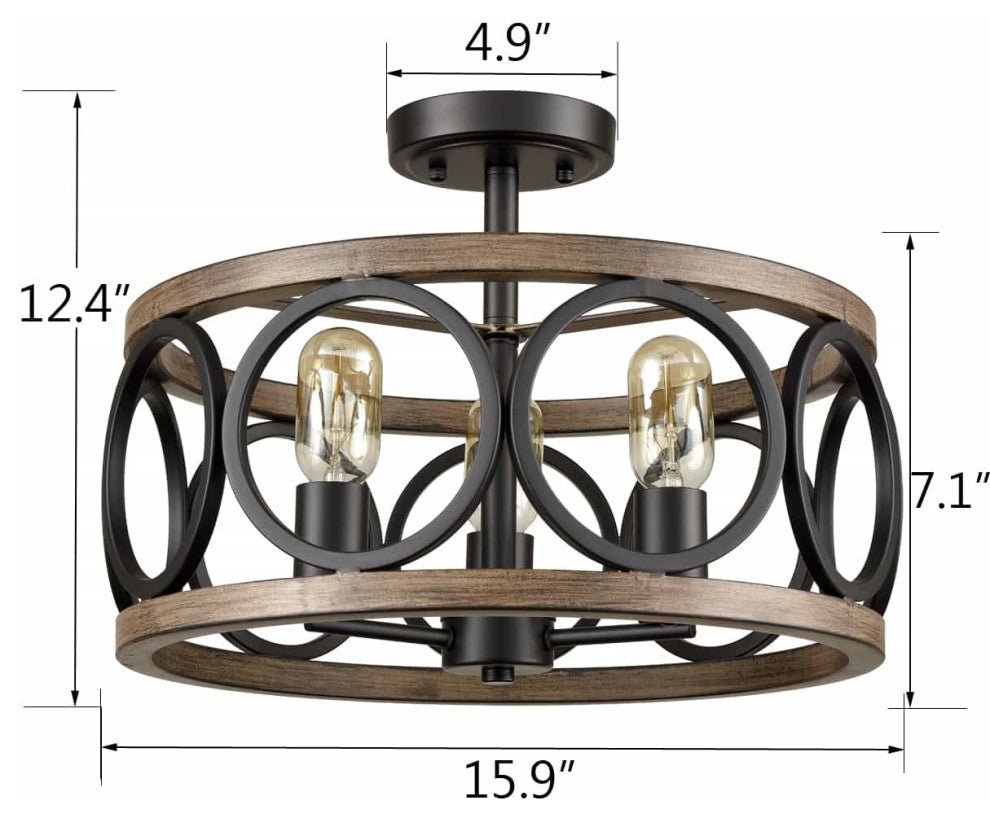 3-Light Ceiling Light Drum Shade Ceiling Light Fixtures Rustic Chandelier