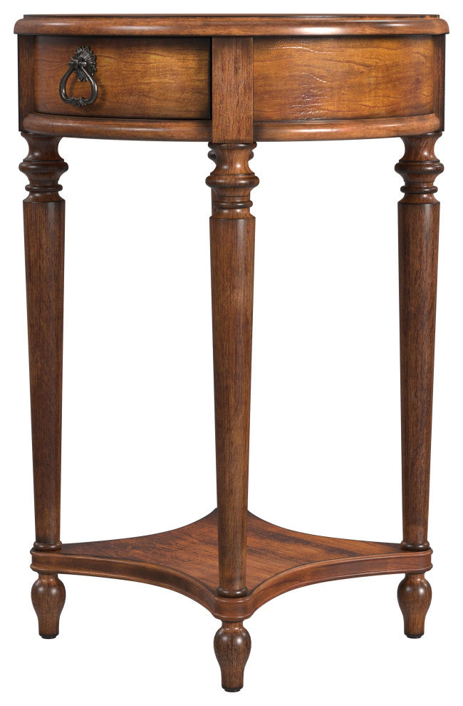 Jules 1-Drawer Round Accent Table, Antique Cherry
