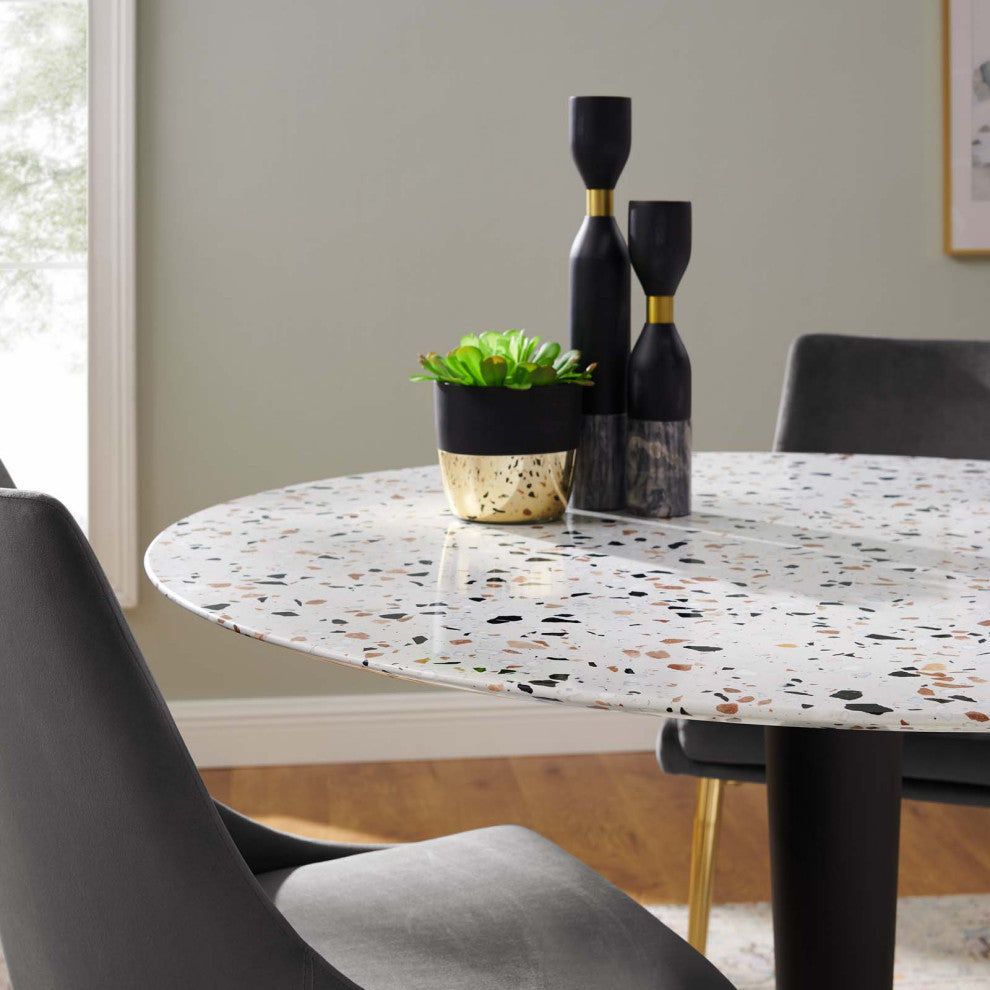 47" Dining Table, Round, White Gold, Metal, Modern Cafe Bistro Hospitality