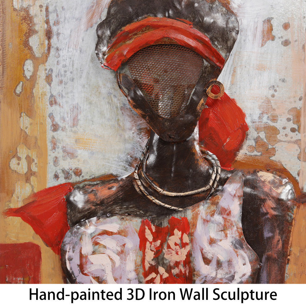 "Elegance" Primo Mixed Media Hand Painted Iron Woman Wall Sculpture, 20"x 60"