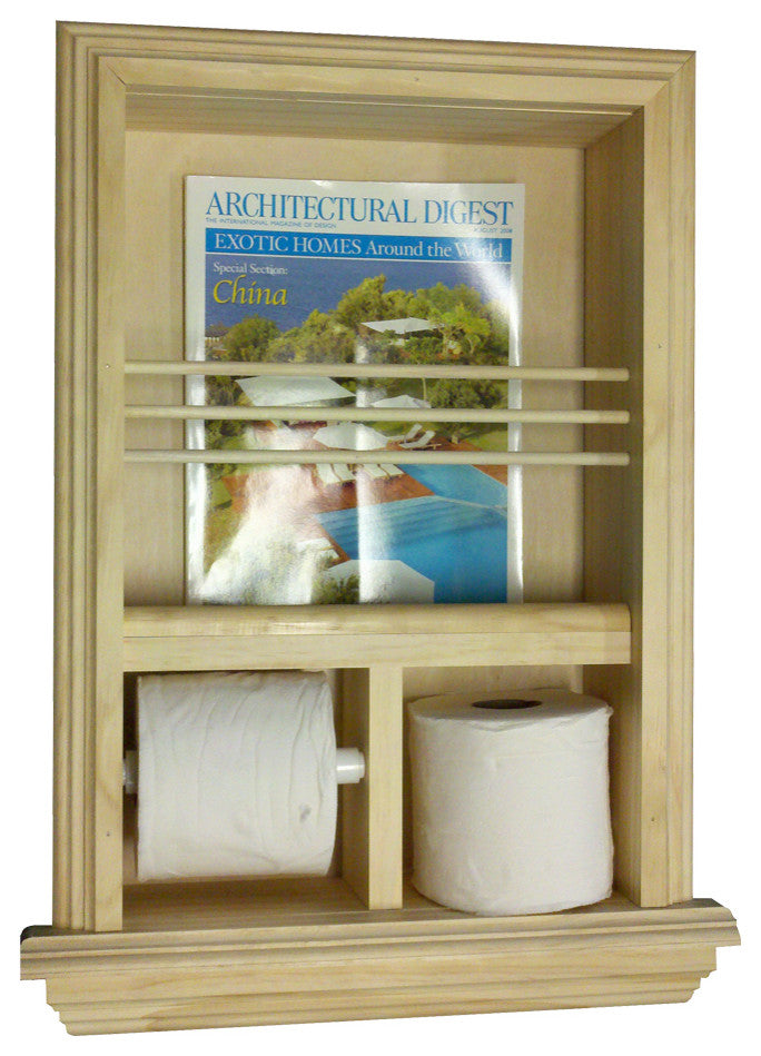 Montclair Combination Toilet Paper Holder Recessed Magazine Rack, Unfinished