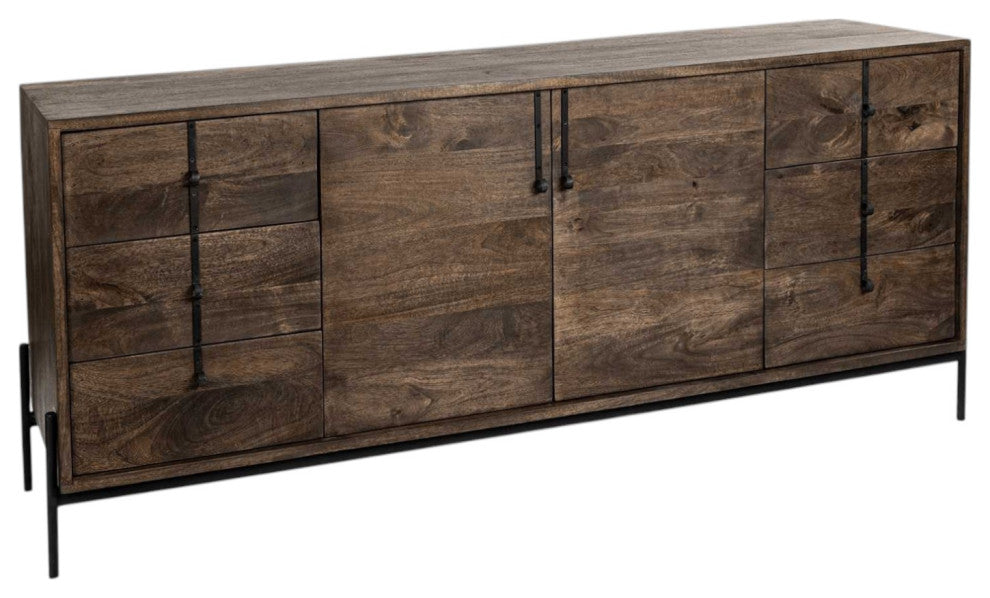72" Brown Solid Wood Six Drawer Sideboard With 2-Doors
