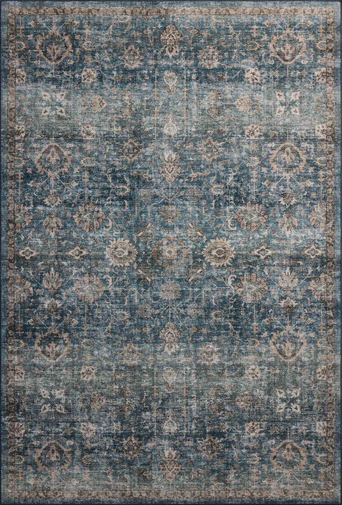 Loloi Washable Anniston Lagoon/Natural Rug, 2'6"x12'
