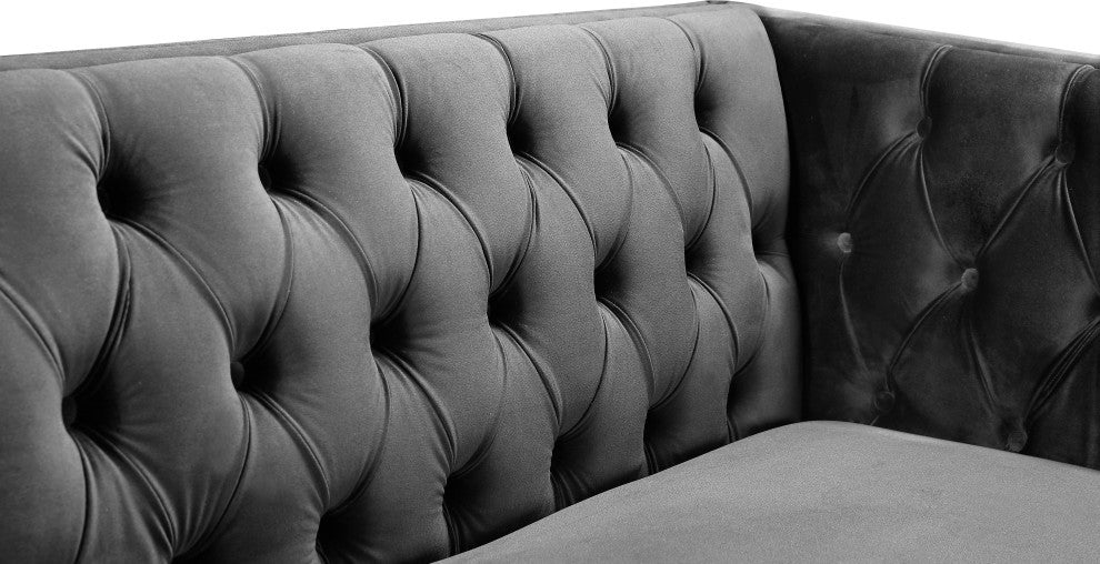 Michelle Fabric Upholstered Chair, Gold Iron Legs, Gray, Velvet, Sofa