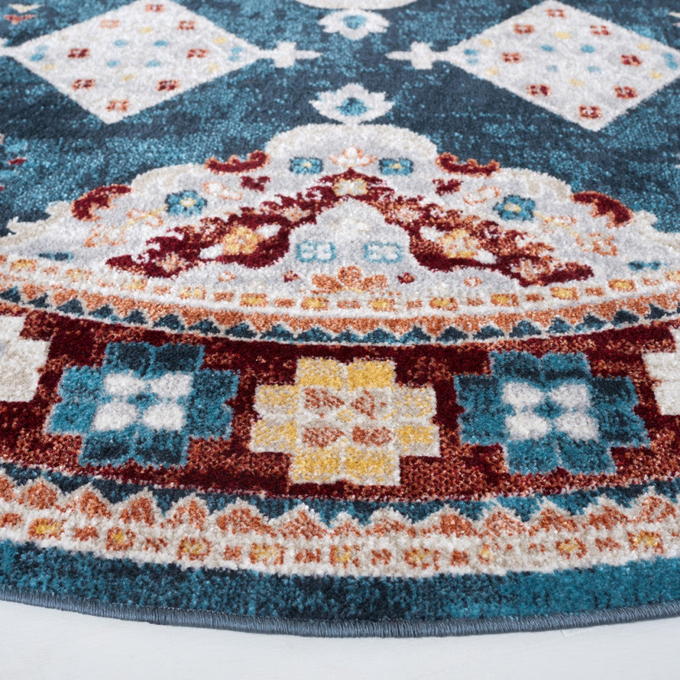Safavieh Bayside BAY106 Rug Machine-Washable, Blue/Red, 6'7" Round