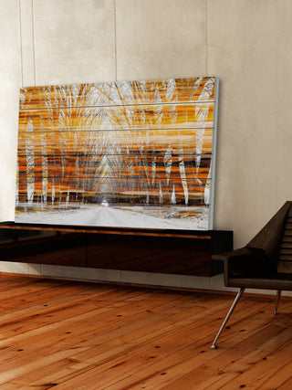 "Orange Striped Sky" Print on White Wood, 60"x40"