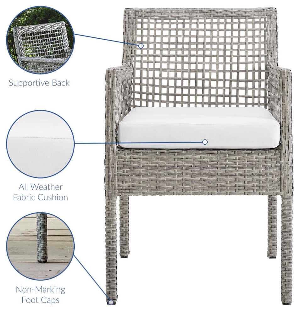 Modern Outdoor Dining Chair Armchair and Table Set, Rattan Fabric, Gray White