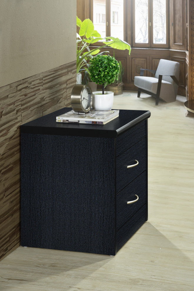 Hodedah Two Drawer Contemporary Wooden Nightstand in Black Finish