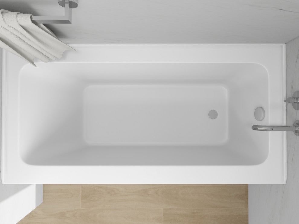 Vanity Art Alcove Soaking Acrylic Bathtub, Pure White, 60"x30", Right