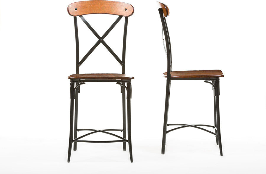 Broxburn Light Brown Wood and Metal Bar Stool, Set of 2