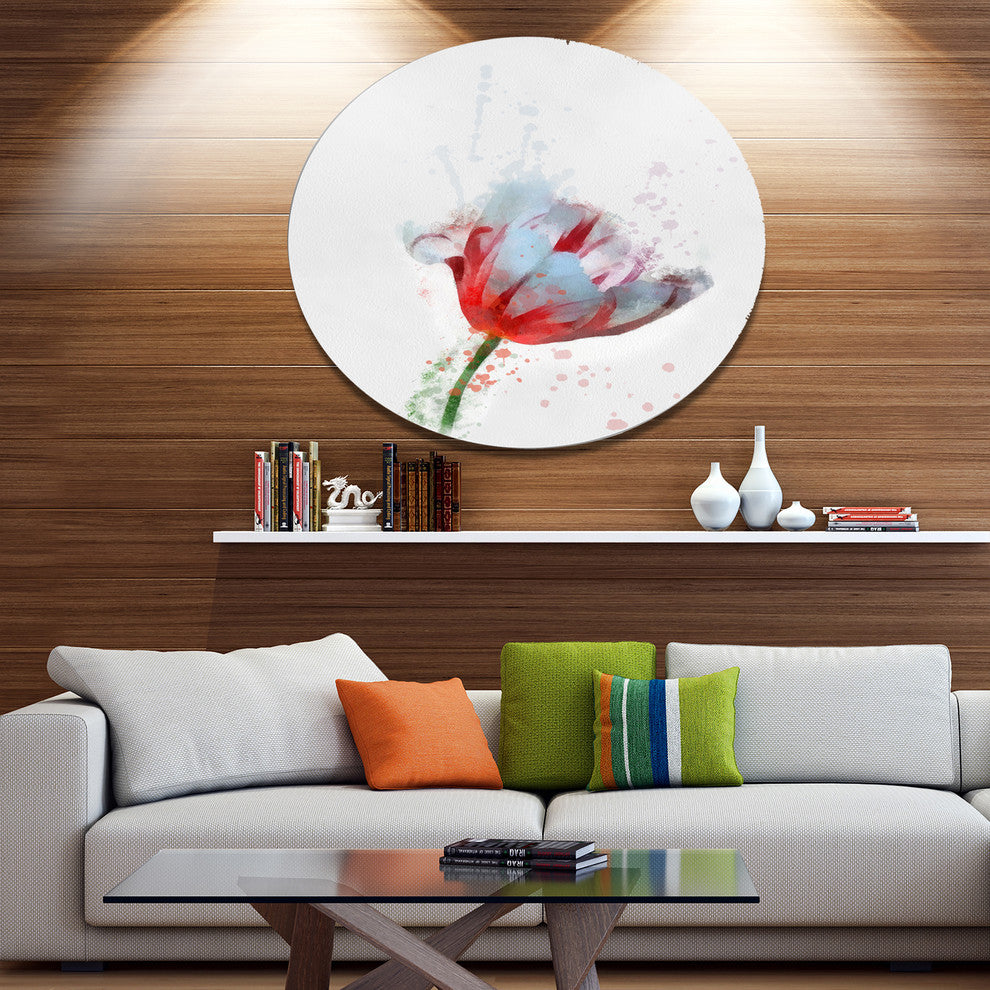 Beautiful Red White Flower Sketch, Floral Disc Metal Wall Art, 23"