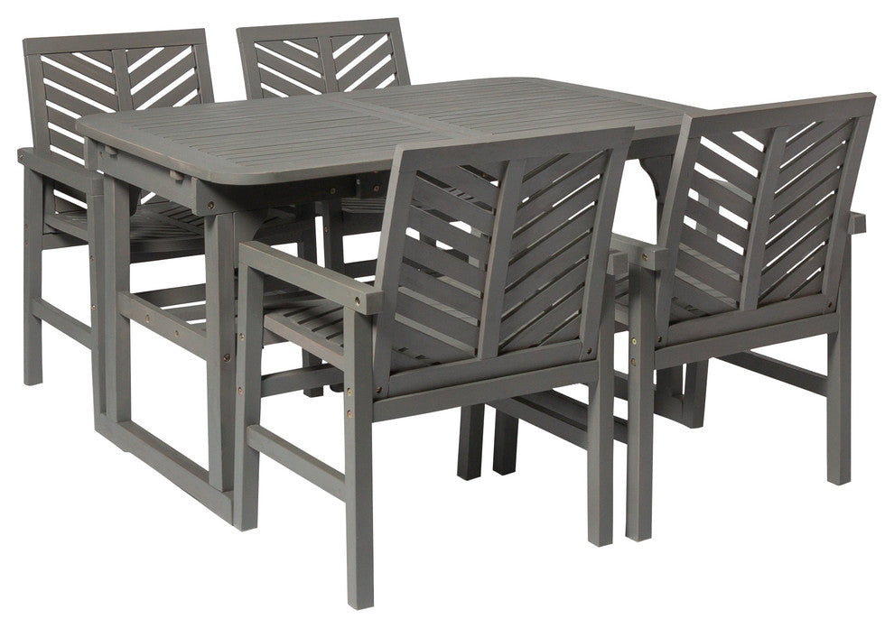 5-Piece Extendable Outdoor Patio Dining Set, Gray Wash