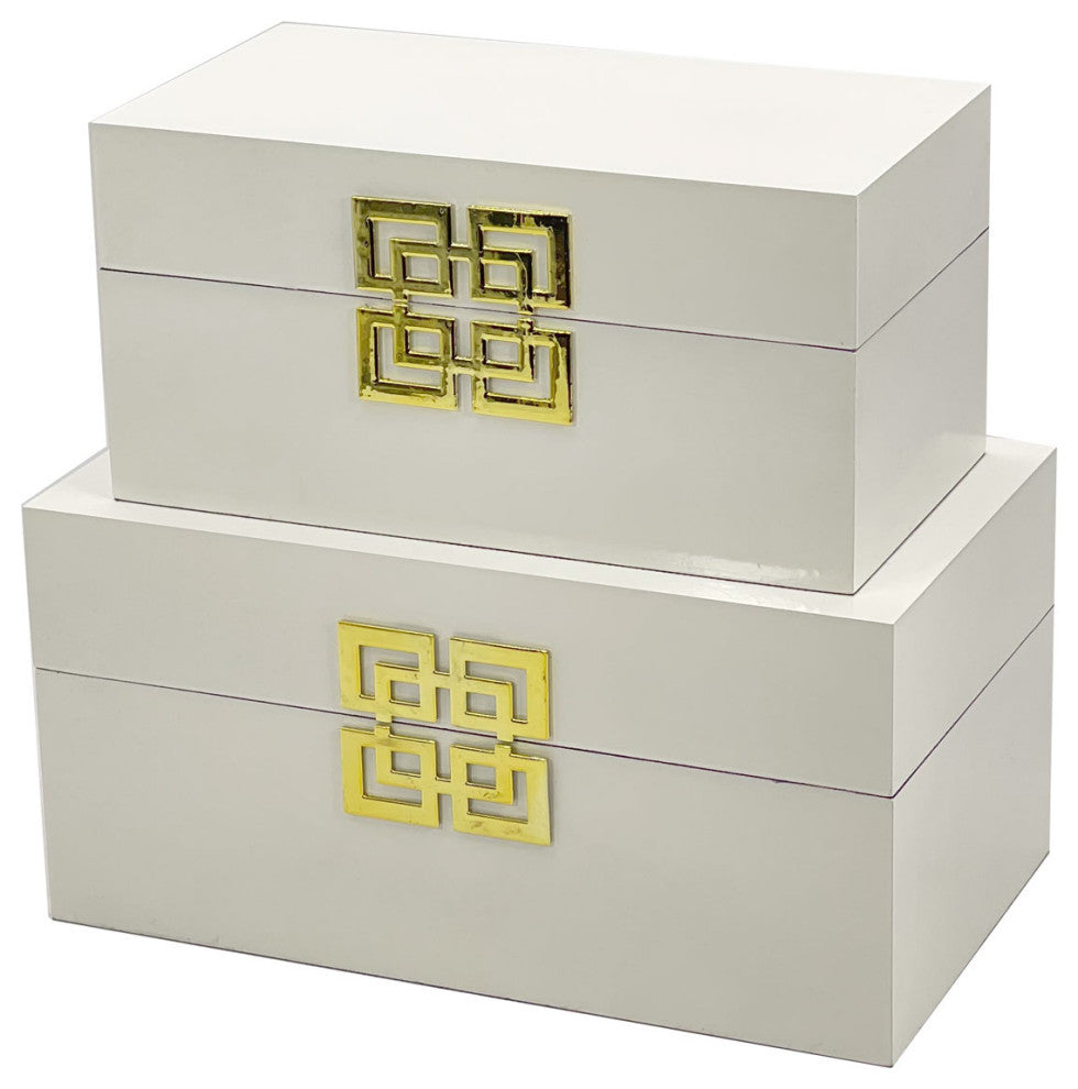 Painting Jewelry Box Set, White With Gold Clasp