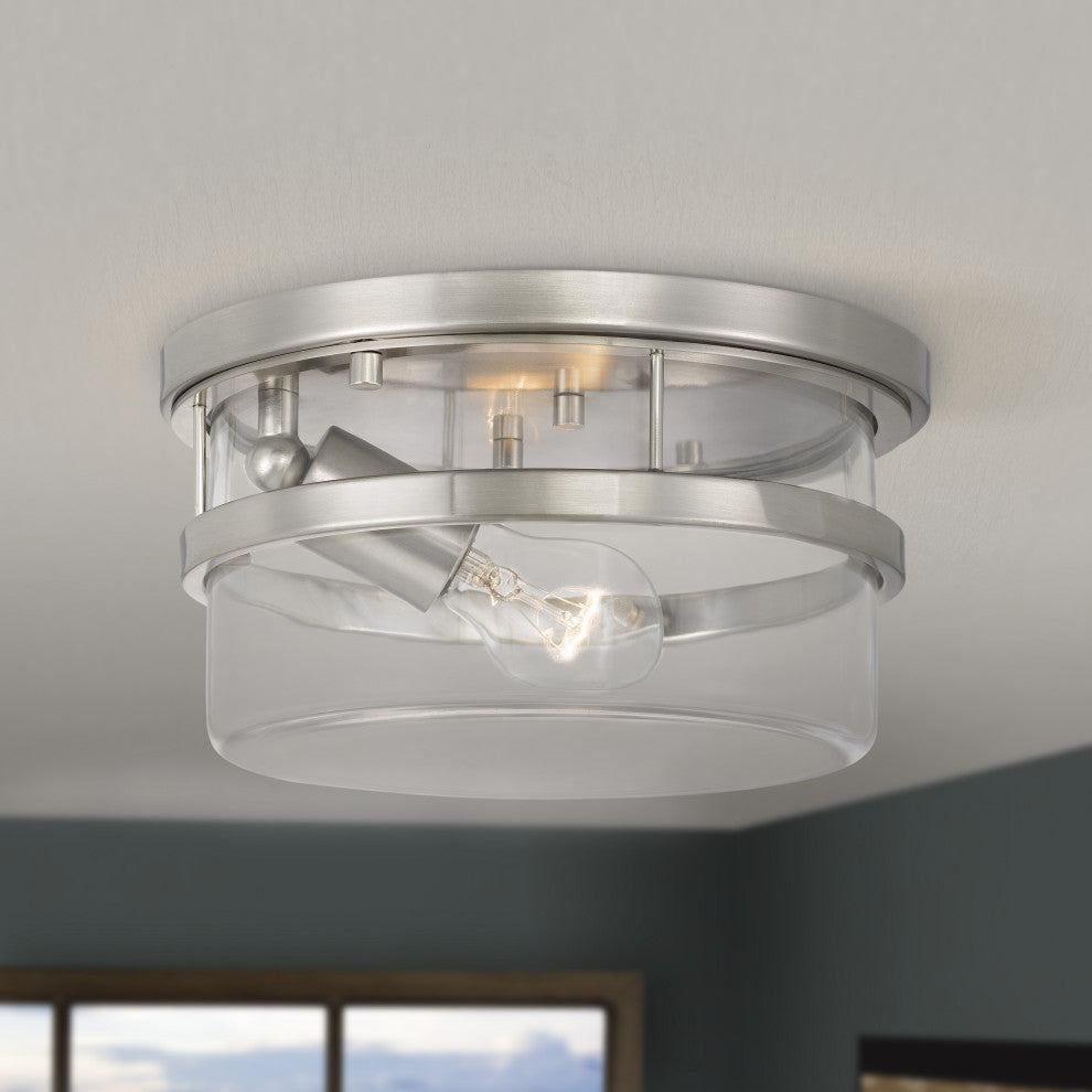 Kenmore 1-Light Brushed Nickel Finish Flush Mount 9.88"x9.88"x5"