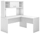 Contemporary L-Shaped Desk, Hutch With Open Shelves and Cabinet, Pure White