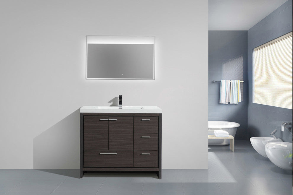 Alma Allier 42 inch free standing vanity with sink, Gray-Oak, Right Drawer