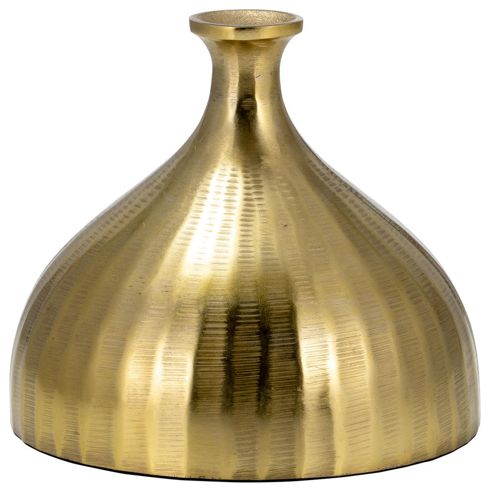 Metal, 7" Bulbous Vase, Gold