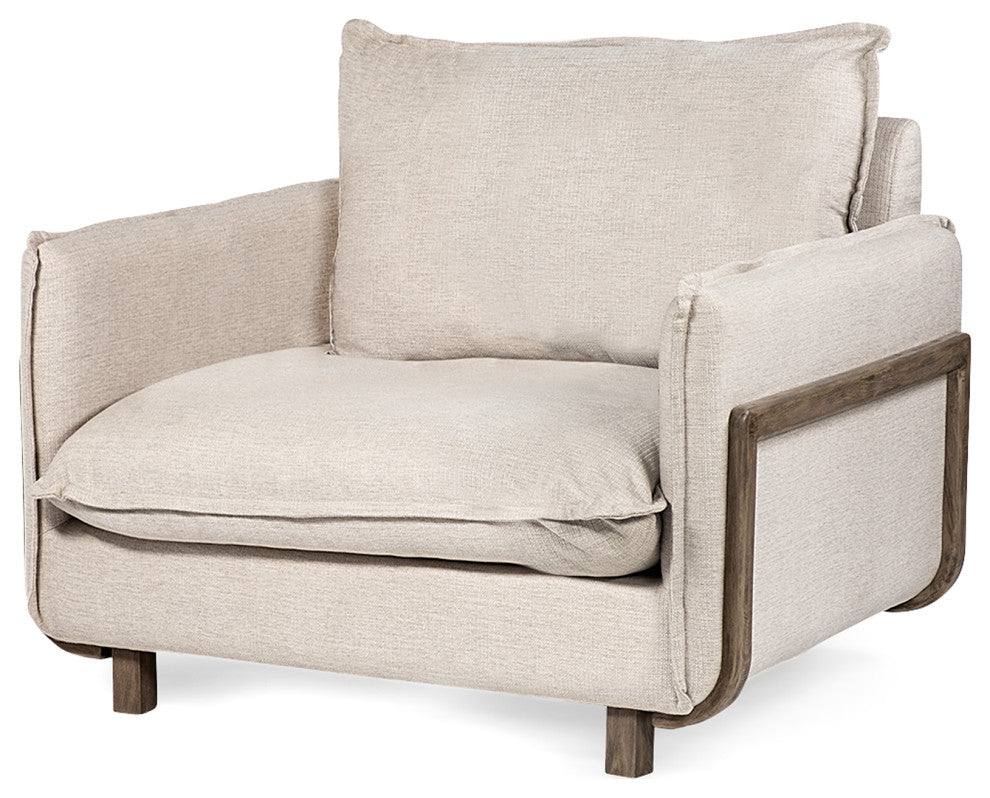 Roy II Castlerock Gray Upholstered and Brown Wood Frame Arm Chair, Brown