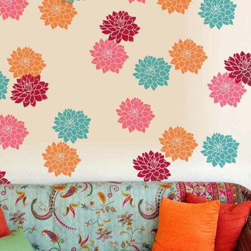 Sunshine Dahlias Wall Stencils, 2-Piece Wall Art Stencil, DIY Home Decor, Medium