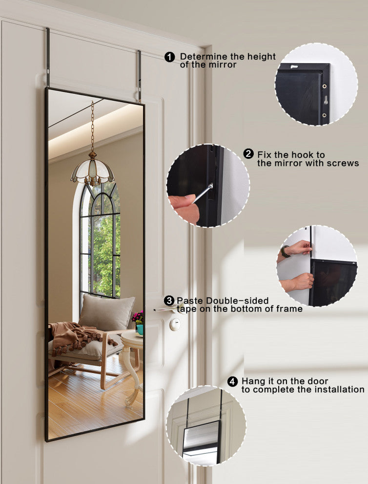 Easly Rectangular Aluminum Alloy Framed Wall Mirror Door Mirror, Black, 16x50