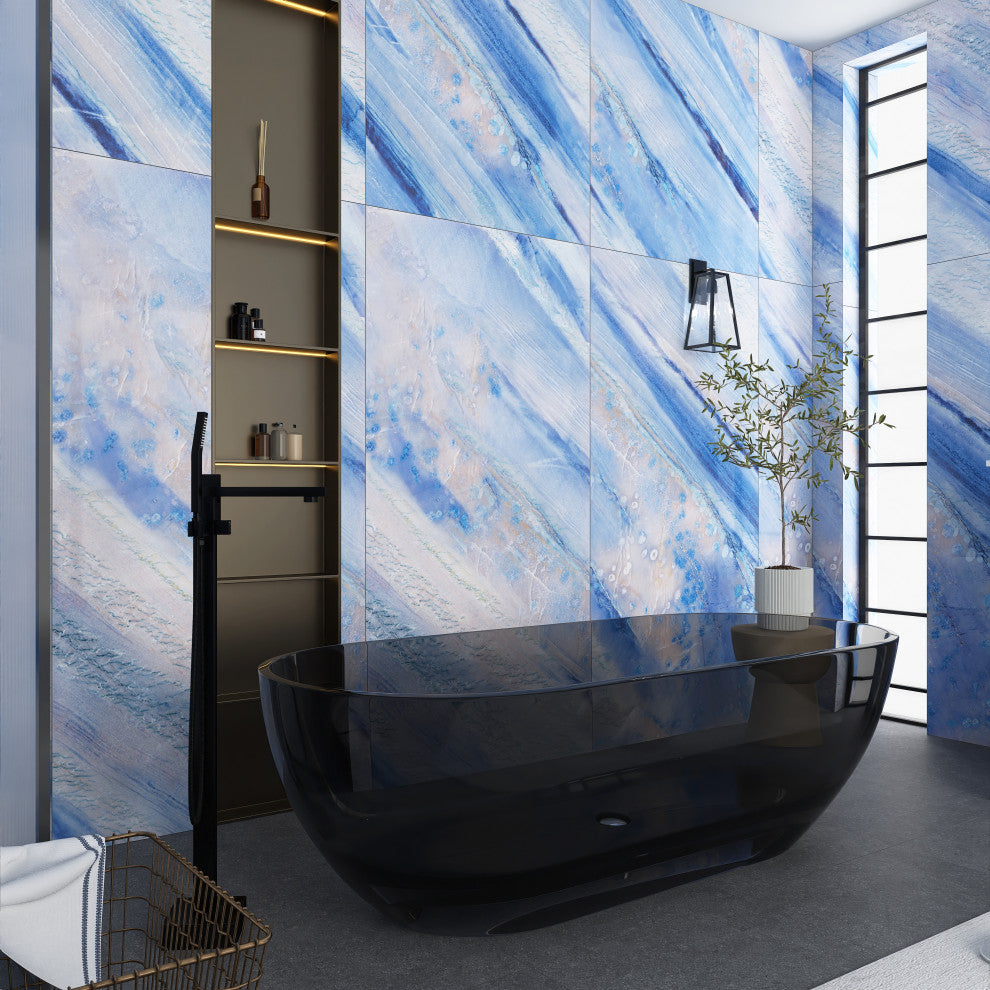 69" Solid Surface Freestanding Flatbottom Soaking Bathtub, Grey