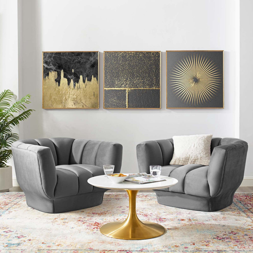 Entertain Vertical Channel Tufted Performance Velvet Armchair Set of 2 - Gray
