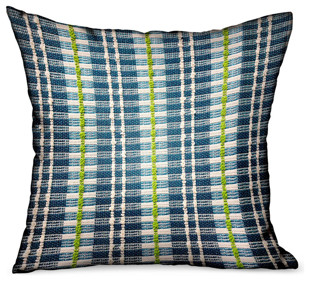 Plutus Garden Tassel Blue Stripes Luxury Outdoor/Indoor Throw Pillow, 20"x20"