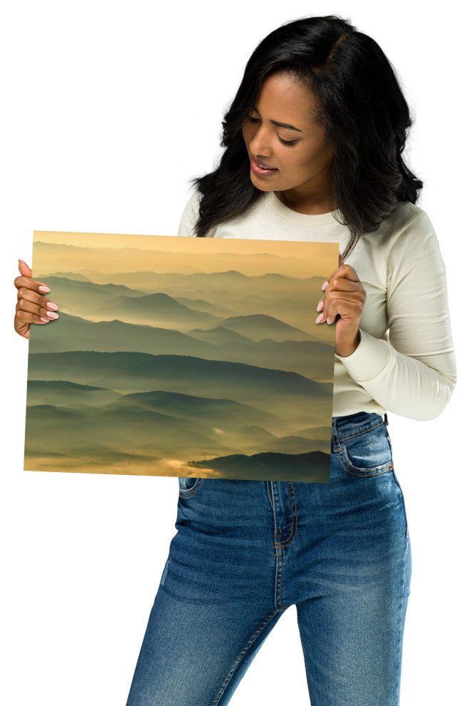 Foggy Mountain Layers at Sunset Landscape Photo Unframed Wall Art Prints, 11" X 14"