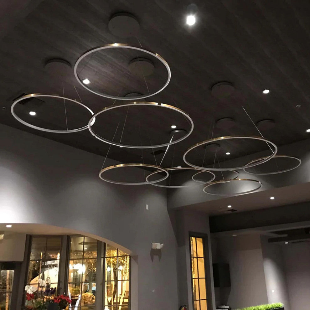 51" Tania LED Circular Chandelier, Adjustable Suspension Fixture, Black