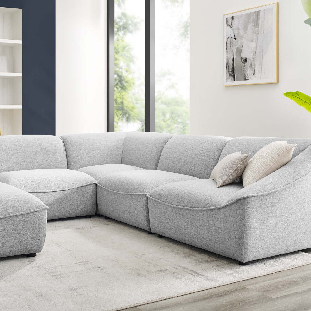 Sectional Sofa Set, Fabric, Gray, Modern, Living Lounge Hotel Hospitality