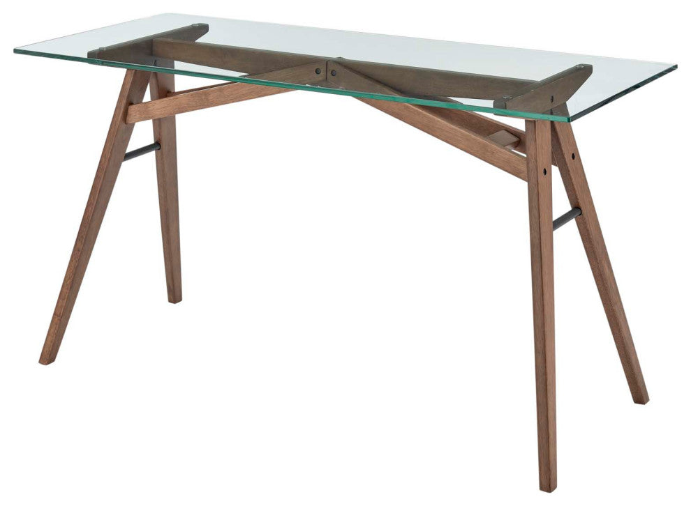 Computer Work Desk, Natural, Wood, Glass, Modern, Mid Century Home Office