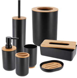Black PADANG Soap Dish Cup Dispenser with Bamboo Tray