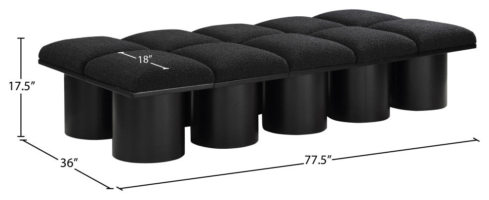 Pavilion Boucle Fabric Upholstered 10-Piece Modular Bench, Black, Black Finish