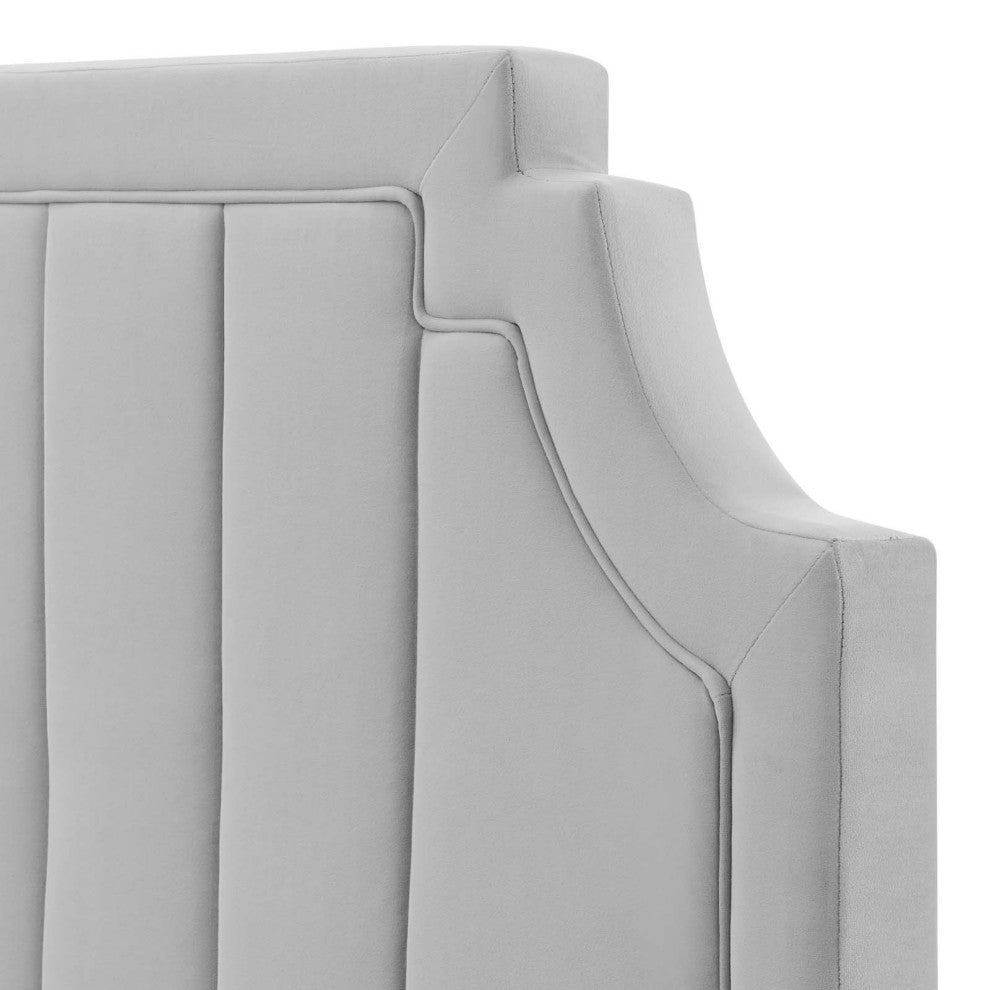 Tufted Headboard, King Size, Velvet, Light Gray, Modern Contemporary