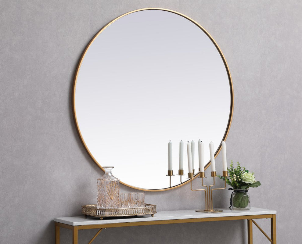 Elegant MR4839BR Metal Frame Round Mirror 39", Brass