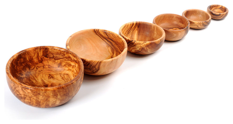 Handmade Olive Wood Nesting Bowls Set of Six Salad Bowls