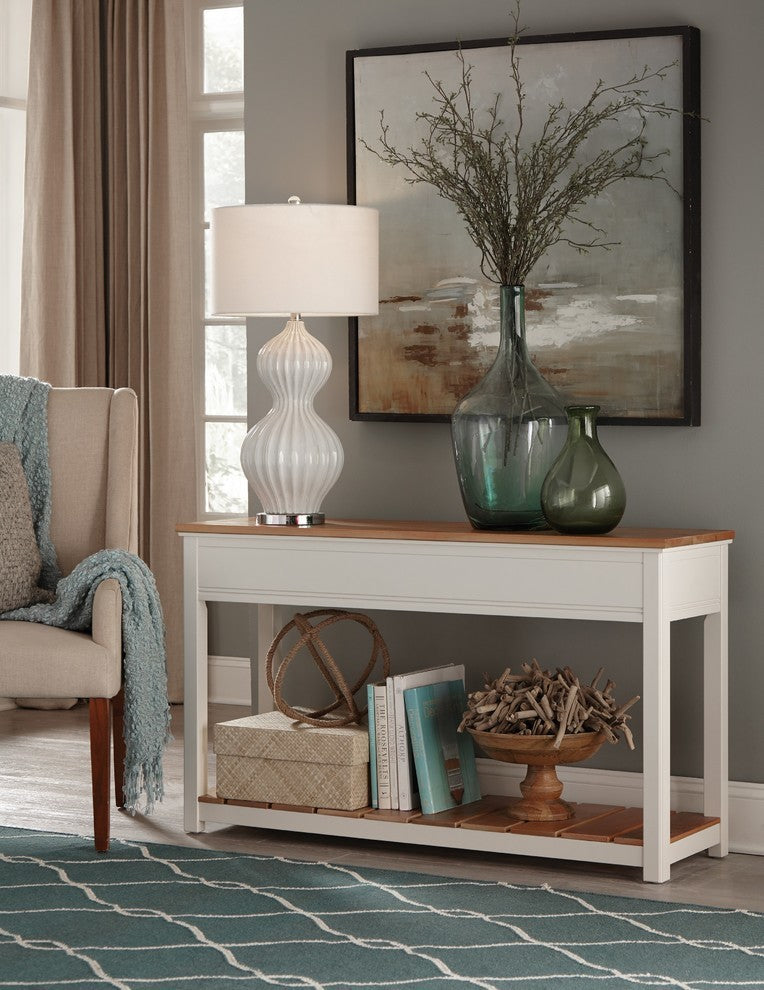 Savannah 50" Console Table, Ivory With Natural Wood Top