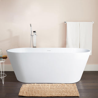 Vanity Art Solid Surface Resin Stone Freestanding Bathtub, Glossy White, 65"x29.5"