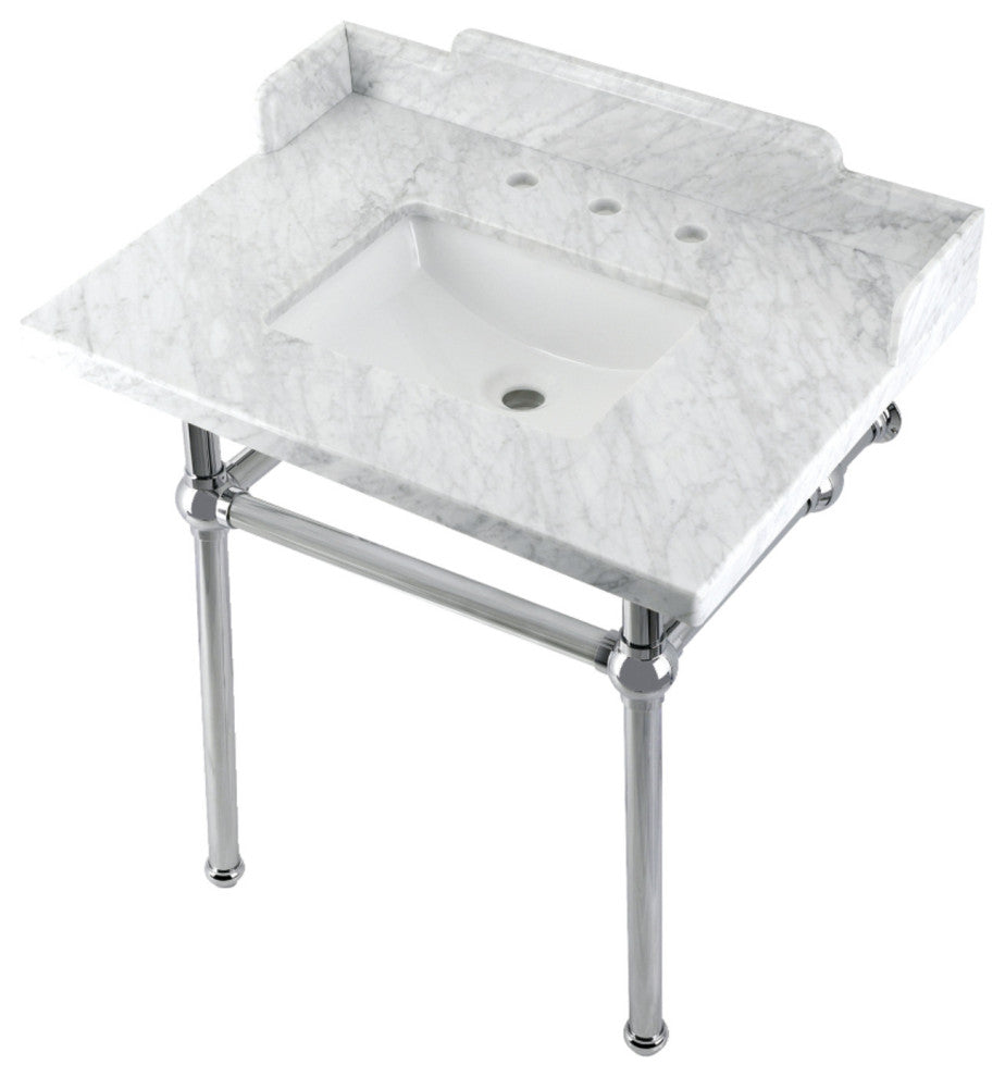 Kingston Brass LMS3030MBSQ1 30" Carrara Marble Console Sink, Legs