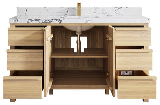 Elizabeth Oak 60" Single Sink Vanity, White 2" Viola Night