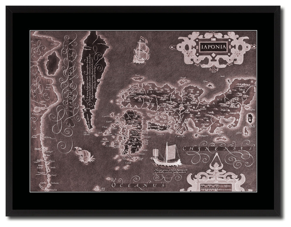 Japan Vintage Vivid Sepia Map Canvas, 28"x37"