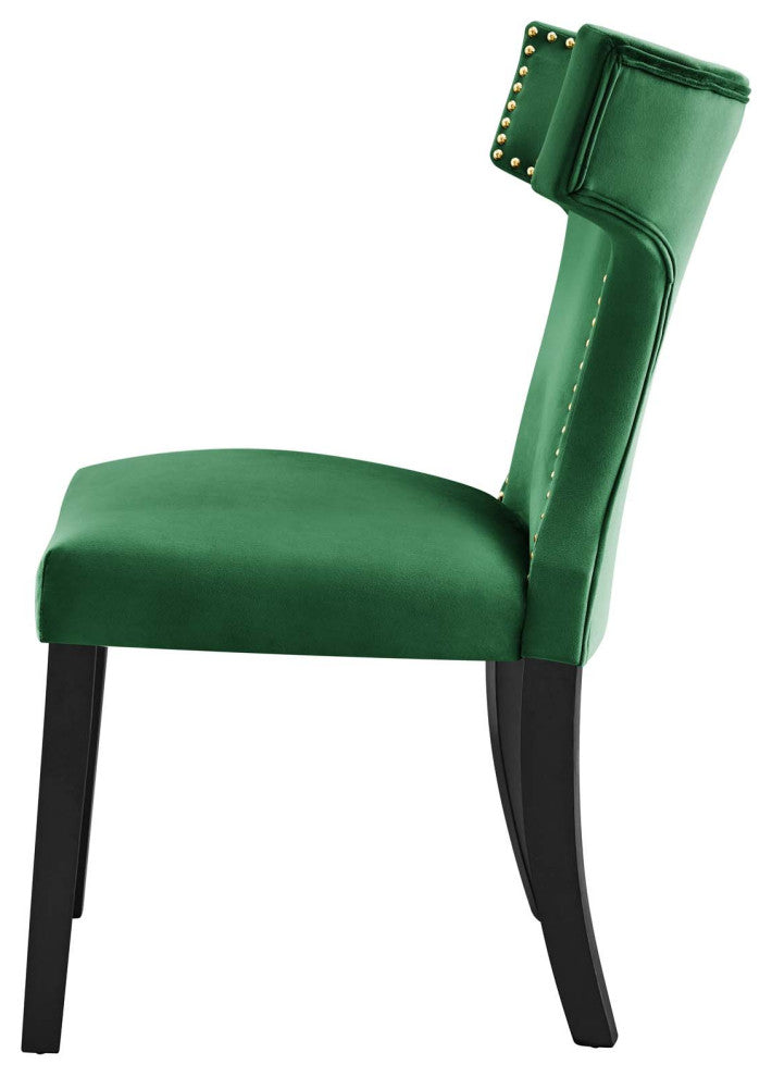 Dining Chair, Nailhead, Set of 2, Green, Velvet, Modern, Bistro Hospitality