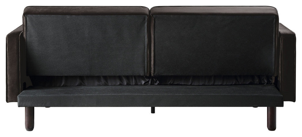 Benzara BM263588 Leather Adjustable Sofa With Button Tufted Tight Back, Brown